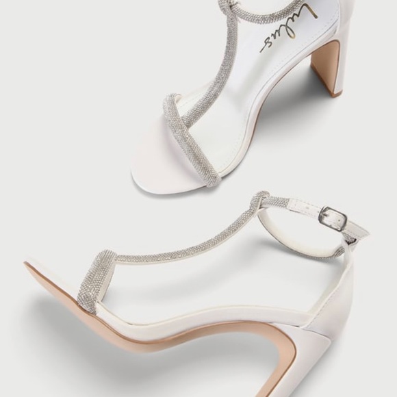 NWT The Lulus Addyna White Rhinestone T-Strap High Heels - Picture 3 of 4